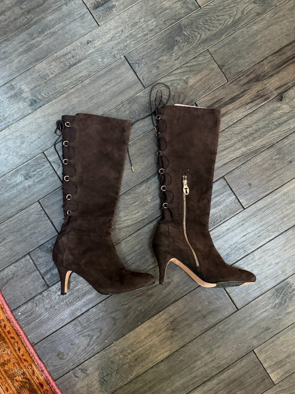 Taryn Rose lace up and zip brown suede boots NEW 8.5M